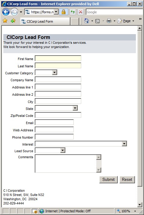 web based form